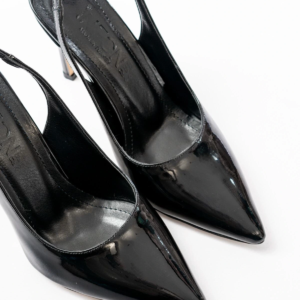 ST-1153 Siyah Rugan Günlük Arkası Açık 9 cm Topuklu Kadın Ayakkabı