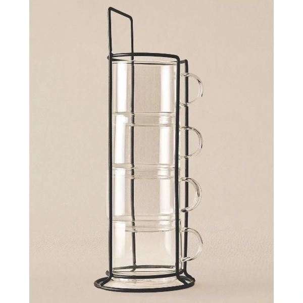 Standlı Borosilikat 4'lü Fincan Seti