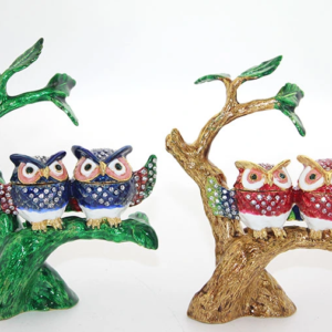 Swarovski Taşlı Dal Üstünde 2'li Baykuş