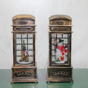 Telefon Kulübesi Tasarımlı Yılbaşı Temalı Işıklı Müzikli Kar Küresi Model 1