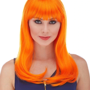 Turuncu Renk Uzun Düz Parti Peruğu