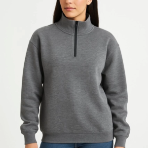 Üç İplik Dık Yaka Yarım Fermuarlı SweatShirt - Antrasit