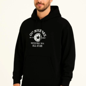 Üç İplik Kapşonlu ön Ve Arka Baskılı SweatShirt Hoodie- Siyah