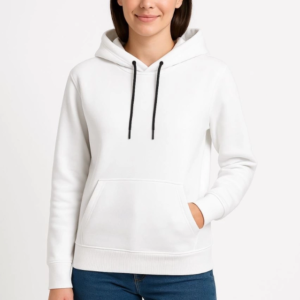 Üç İplik Kapüşonlu Kanguru Çepli SweatShirt Hoodie - Beyaz