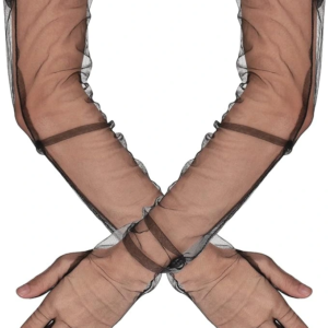 Uzun Boy Likralı Siyah Yetişkin Mega Tül Eldiven