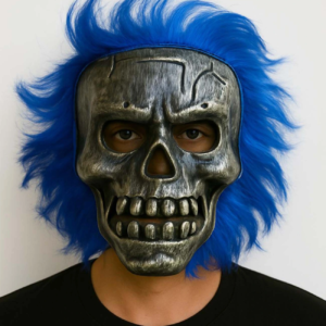 Wild Skull - Gümüş Kafatası Mavi Saçlı İskelet Maske