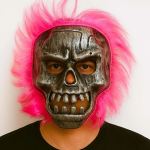 Wild Skull - Gümüş Kafatası Pembe Saçlı İskelet Maske