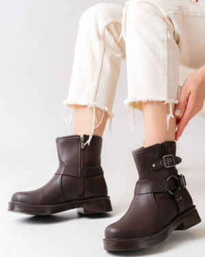 02-2013 Kahverengi Toka Aksesuarlı Fermuarlı Günlük Kadın Bot