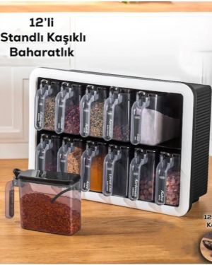 12'li Standlı Kaşıklı Baharatlık Seti