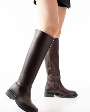 2024-3007 Kahverengi Fermuarlı Günlük Kadın Çizme