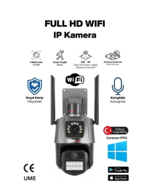 3 MP + 3 MP Çift Lens Wi-Fi TF Kart Girişli Güvenlik Kamerası