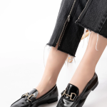 303 Siyah Rugan Toka Aksesuarlı Günlük Kadın Babet