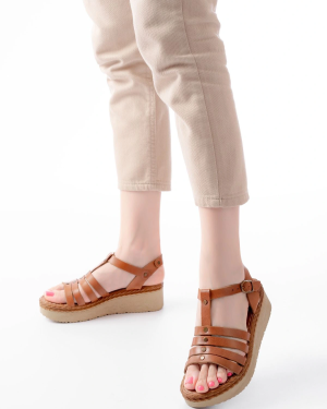 730-142 Taba Hakiki Deri Ortopedik Taban Kadın Sandalet