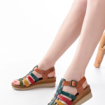 731-204 Multi  Hakiki Deri Dolgu Topuklu Günlük Kadın Sandalet