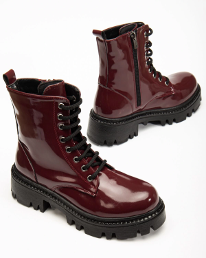 868-356 Bordo Rugan Bağcıklı Fermuarlı Günlük Kadın Bot