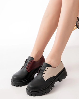 868-754 Siyah Garni Bağcıklı Günlük Yüksek Tabanlı Loafer Ayakkabı