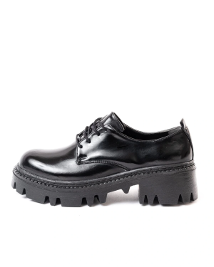 868-754 Siyah Rugan Bağcıklı Günlük Yüksek Tabanlı Loafer Ayakkabı