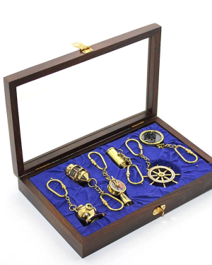 Ahşap Kutulu Pirinç 6'lı Anahtarlık Seti