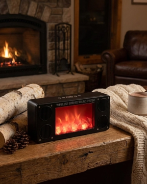 Alev Şömine Efektli Bluetooth Hoparlör Siyah