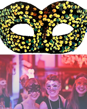 Altın Renk Pul Payet İşlemeli Balo Maskesi