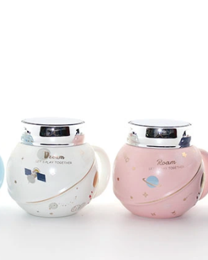 Ayna Kapaklı Astronot Tasarımlı Porselen Kupa Bardak