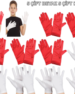 Çocuk Gösteri Eldiven Seti – 5 Çift Beyaz & 5 Çift Kırmızı