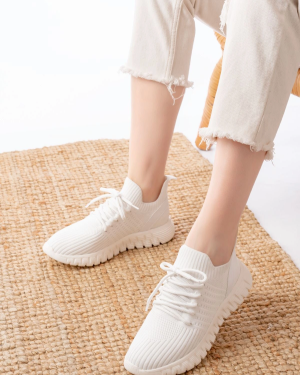 DM-501 Beyaz Bağcıklı Failon Taban Günlük Spor Ayakkabı