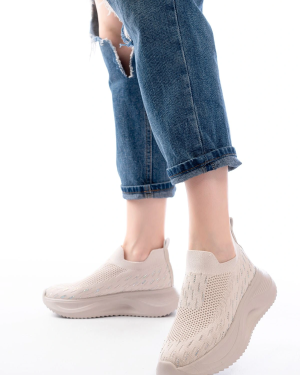 DM-707  Bej Fileli Faillant Taban Taş Aksesuarlı Günlük Spor Ayakkabı