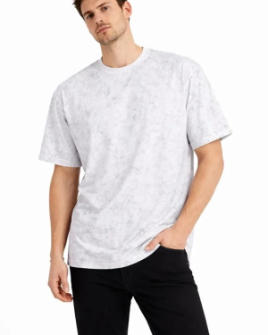 Erkek Asit Yıkama Bisiklet Yaka Kısa Kollu Oversize T-Shirt Tişört - Beyaz