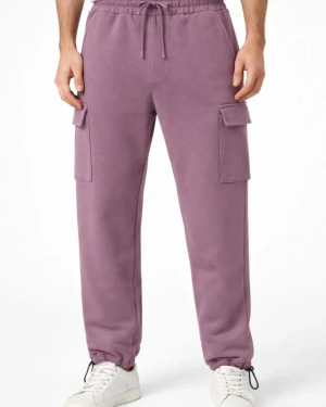 Erkek Baggy Üç İplik Kargo Cepli Eşofman Ayarlanabilir Paça Beli İpli Pantolon - Gül Kurusu