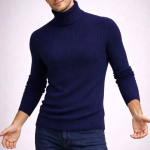 Erkek Balıkcı Yaka Bağazlı Triko Kazak Pamuklu Kalın Fitilli Dokuma, Regular Fit Uzun Kollu Kışlık Model - Lacivert