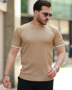 Erkek Bisiklet Yaka çizgi Desenli Ribanalı Kısa Kollu Tshirt