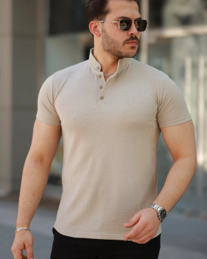 Erkek Hakim Yaka Dokuma Pamuklu Kumaş Kısa Kollu T-shirt