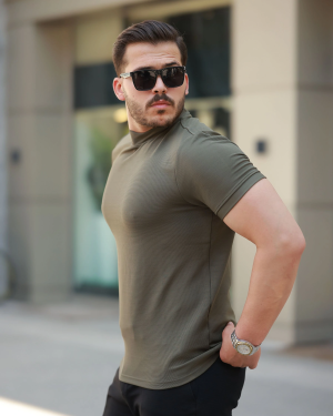 Erkek Ince çizgi Dokulu Kısa Kollu Tişört
