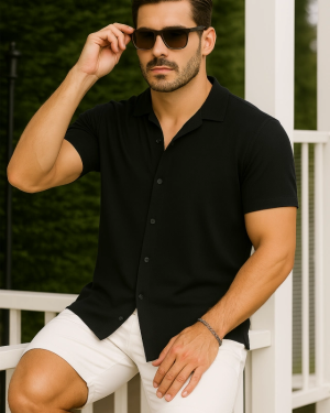 Erkek Kısa Kollu örme Kumaş Pamuklu Gömlek