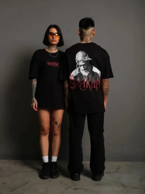 Erkek Sırt Baskılı Oversize T-shirt - Siyah