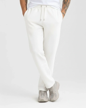 Erkek Üç Iplik Kışlık Pamuklu Ovarsize Bağcıklı Düz Paça Cepli Eşofman Altı Spor Rahat Model - Beyaz