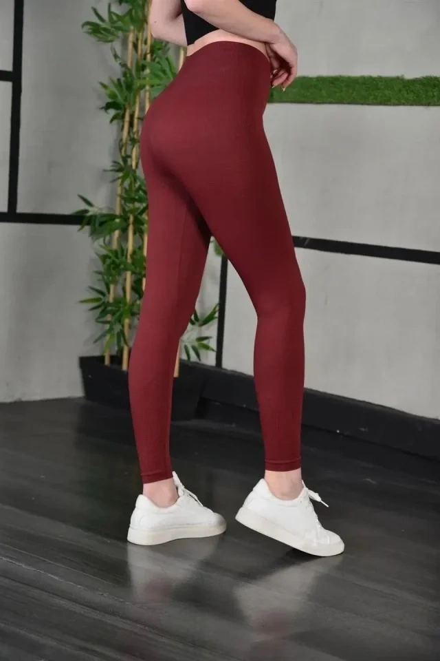 Full Likra Extra Toparlayıcı Yüksek Bel Dar Kalıp Günlük Spor Tayt - Bordo