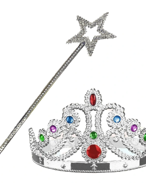 Gümüş Metalize Prenses Tacı ve Yıldız Asası