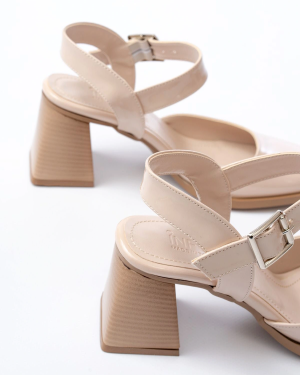 İNF-40450 Bej Rugan Günlük Arkası Açık Topuklu Bayan Ayakkabı