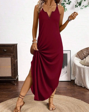 Kadın Askılı Yuvarlak Yaka Asimetrik Detaylı Viskon Elbise