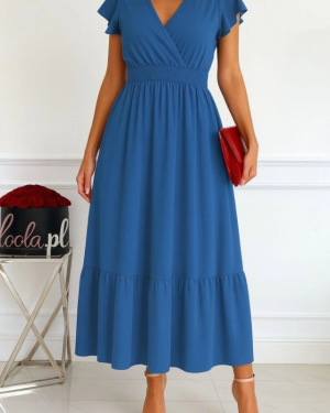 Kadın Kısa Kelebek Kollu Kruvaze Yakalı Beli Lastikli Aerobin Elbise