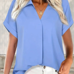 Kadın Kısa Kollu Yakalı Uzun Sandy Bluz