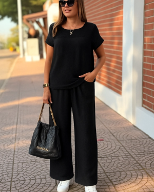 Kadın Kısa Kollu Yakası Açık Aerobin Bluz Ve Pantolon Ikili Takım