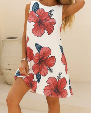 Kadın Sıfır Kol Sırttan Bağlamalı Fırfırlı çiçek Desenli Süprem Elbise