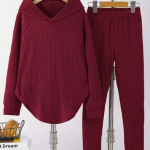 Kadın Uzun Kollu Kapşonlu Meloni Bluz Ve Pantolon Ikili Takım