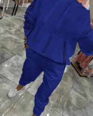 Kadın Uzun Kollu Kapşonlu Pulpayet Detay Viskon Iki Iplik Bluz Ve Pantolon Ikili Takım