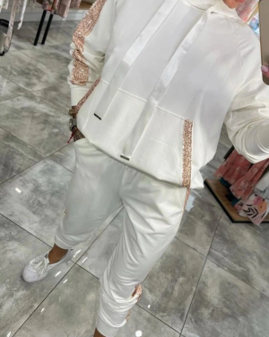 Kadın Uzun Kollu Kapşonlu Pulpayet Detay Viskon Iki Iplik Bluz Ve Pantolon Ikili Takım