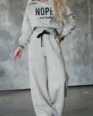 Kadın Uzun Kollu Nope Baskılı Beli Ribanalı Ikili Takım