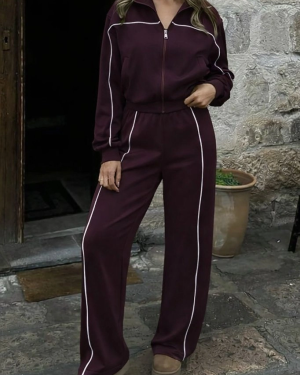 Kadın Uzun Kollu önden Fermuarlı Bluz Ve Pantolon Modal Ikili Takım